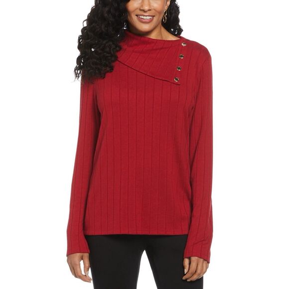 NWT Rafaella Red Cowl Neck Ribbed Sweater Envelope Neck- Women's Size Small - Picture 1 of 13